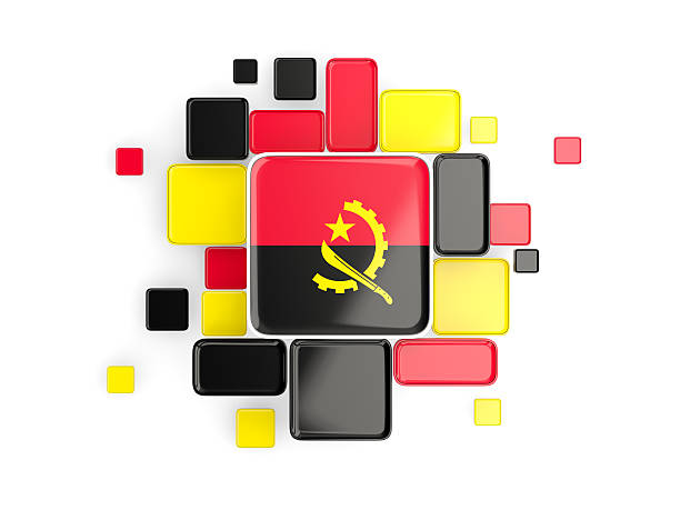 Flag of angola, mosaic background with square parts. 3D illustration