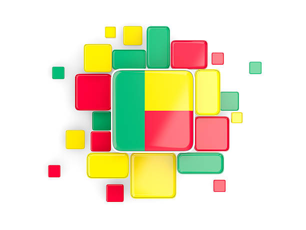 Flag of benin, mosaic background with square parts. 3D illustration