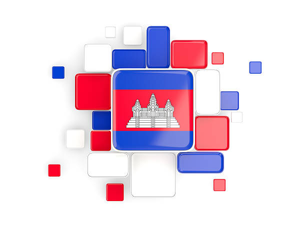 Flag of cambodia, mosaic background with square parts. 3D illustration
