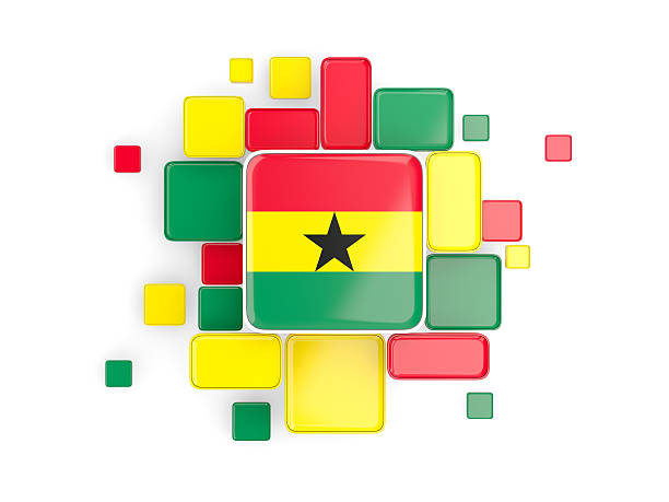 Flag of ghana, mosaic background with square parts. 3D illustration