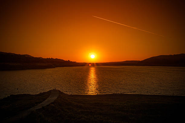 Sunset over the ocen near a beach