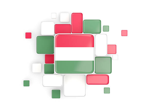 Flag of hungary, mosaic background with square parts. 3D illustration