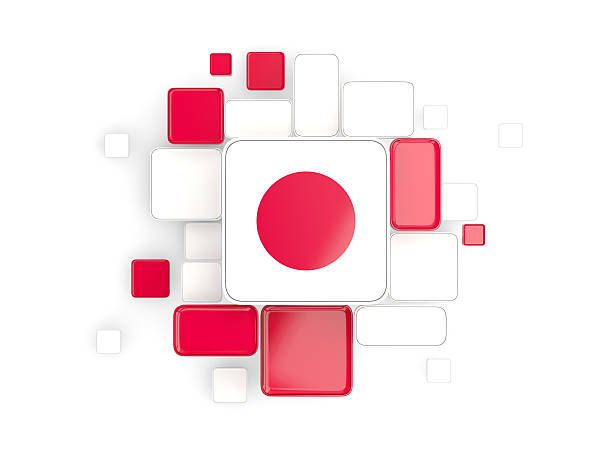 Flag of japan, mosaic background with square parts. 3D illustration