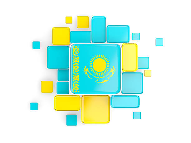 Flag of kazakhstan, mosaic background with square parts. 3D illustration