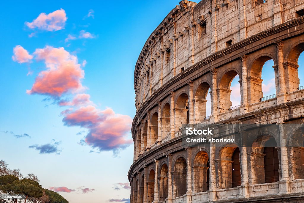 Colosseum at sunset Colosseum at sunset in Rome, Italy Coliseum - Rome Stock Photo