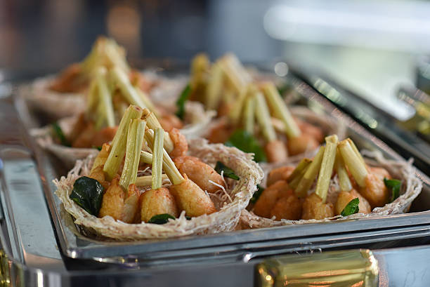 Vietnamese Fry Cane and Shrimp Set. Food in Tray prepare to service in restaurant. select focus
