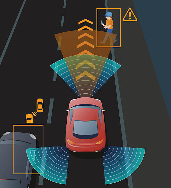 zaawansowany system asystenta jazdy (adas), monitorowanie martwego pola - sensory perception stock illustrations