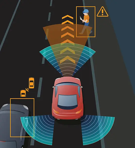 Vector illustration of Advanced Driving Assistant System (ADAS), Blind Spot Monitoring