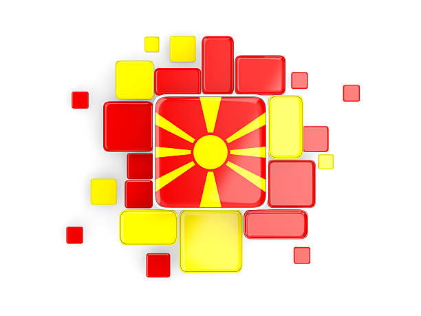 Flag of macedonia, mosaic background with square parts. 3D illustration