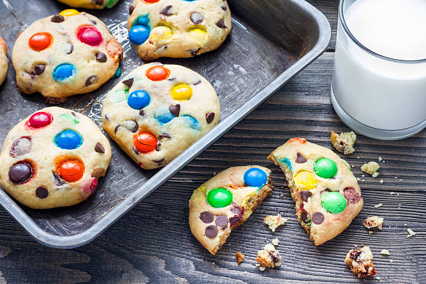 istock Shortbread cookies with multi-colored candy and chocolate chips on tray 616893878