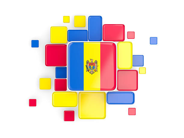 Flag of moldova, mosaic background with square parts. 3D illustration