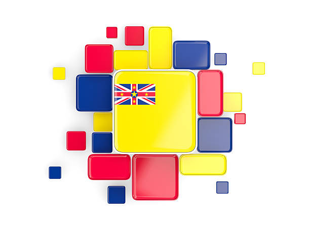 Flag of niue, mosaic background with square parts. 3D illustration