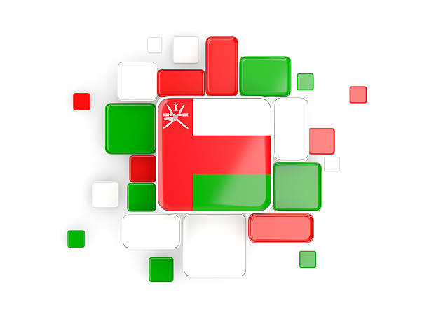 Flag of oman, mosaic background with square parts. 3D illustration