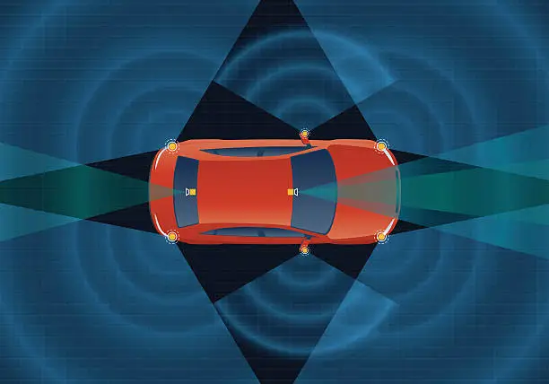 Vector illustration of Remote Sensing System of Vehicle. various cameras and sensors