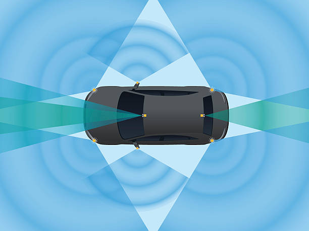 system teledetekcji pojazdu. różne kamery i czujniki - multiple lane highway illustrations stock illustrations