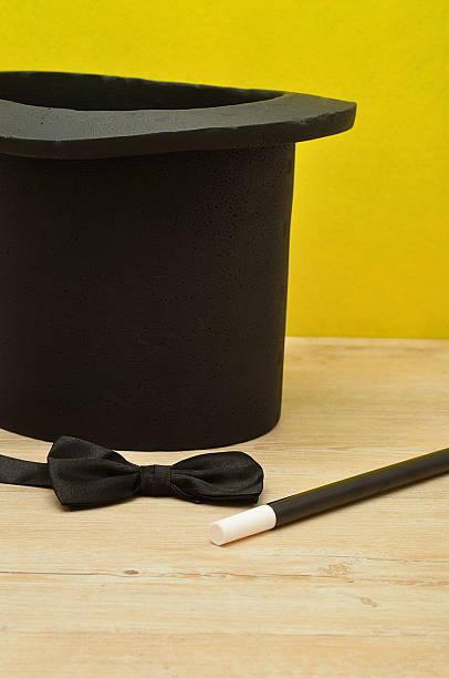 istock Magicians hat displayed with a wand and bow tie 616895800