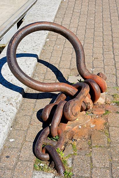 istock Iron mooring ring on Weymouth quayside. 616895954