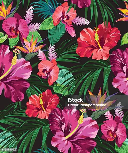 Hibiscus Vector Pattern Stock Illustration - Download Image Now - Orchid, Leaf, Pattern