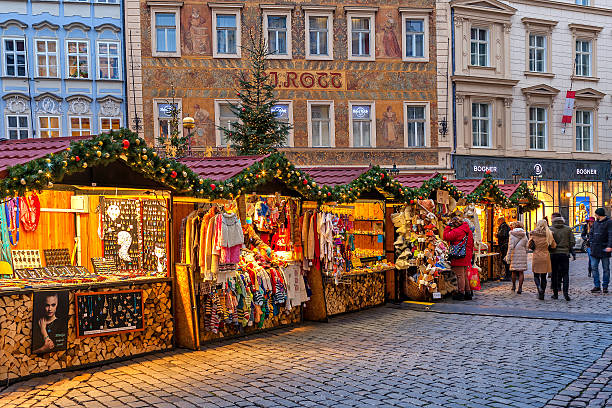 traditional christmas market in prague. - prague christmas bildbanksfoton och bilder