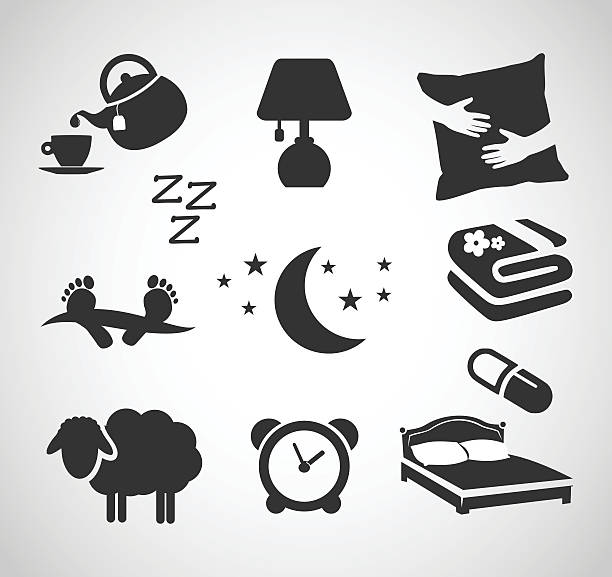 ilustraciones, imágenes clip art, dibujos animados e iconos de stock de buenas noches - icono de sueño set vector ilustración - bedtime