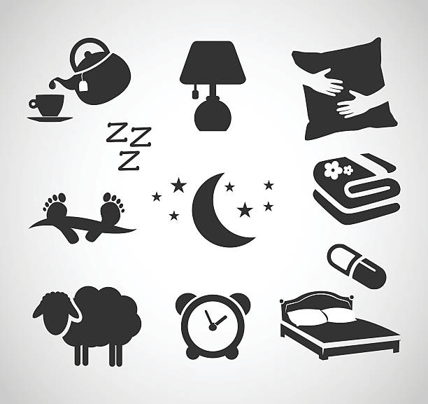 ilustrações de stock, clip art, desenhos animados e ícones de good night - sleep icon set vector illustration - comfortable