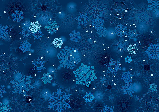 Background snowflake winter night design Vector illustration of abstract snow background winter night design in blue and white with lots of snowflakes, stars and blurred circles falling on the entire image.Clipping path and transparency on the file.File contain EPS8 and large JPEG.  vacations stock illustrations