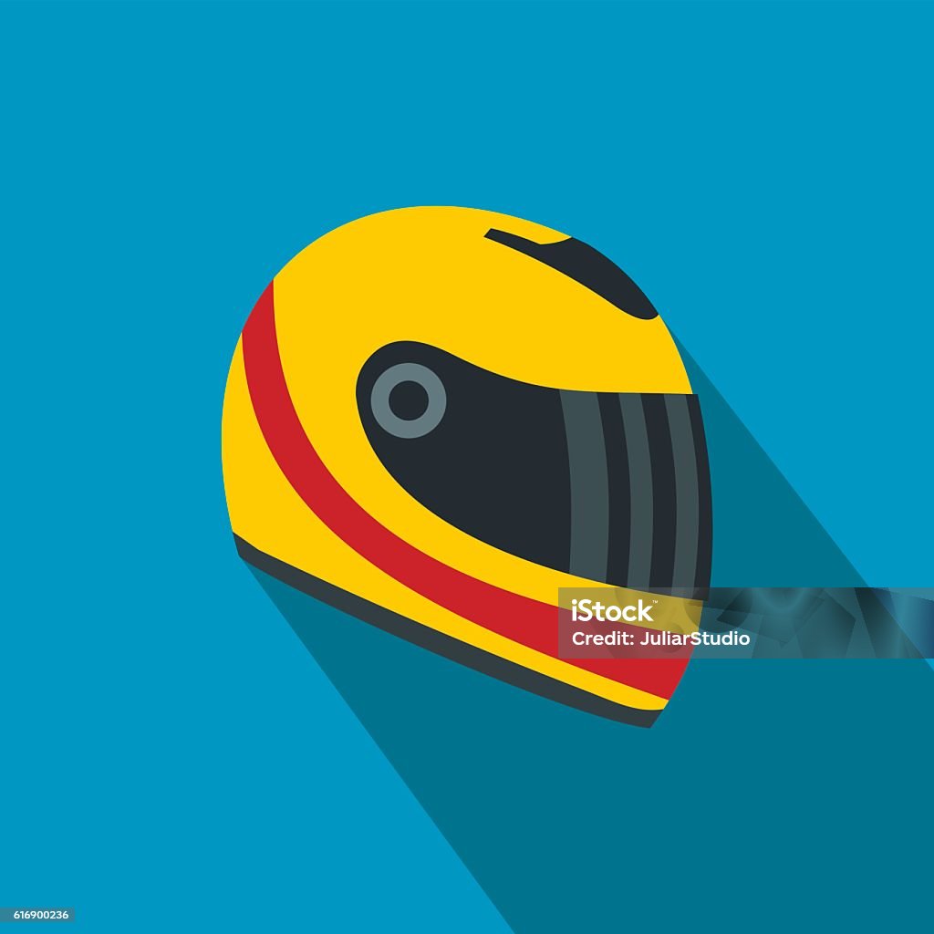 Racing helmet flat icon Racing helmet flat icon. Yellow and red helmet on a blue background Crash Helmet stock vector