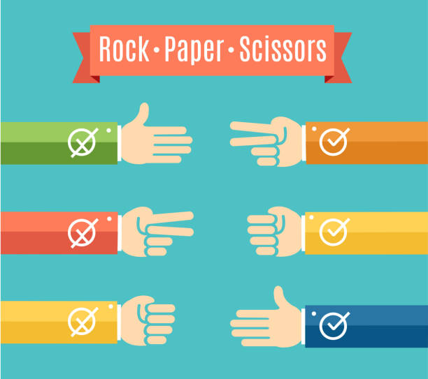 rock papier schere handspiel. vektor - thumb stones stock-grafiken, -clipart, -cartoons und -symbole
