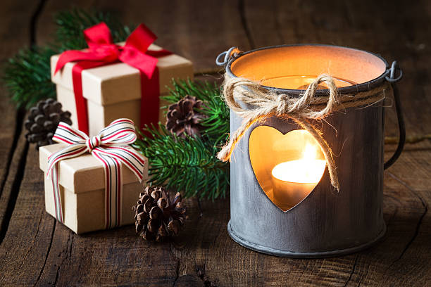 istock Christmas lantern with gifts 616904196