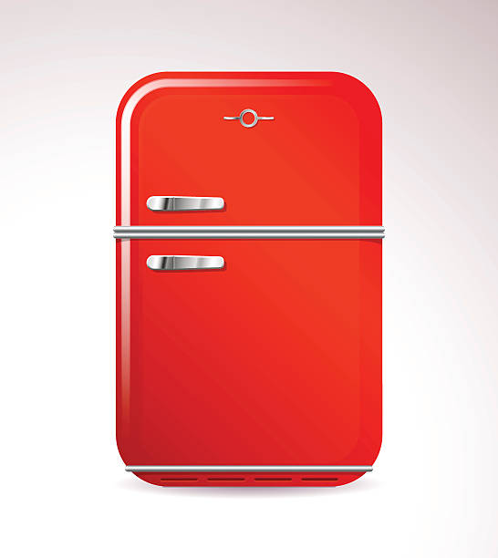 illustrations, cliparts, dessins animés et icônes de réfrigérateur domestique red rétro design - old fashioned domestic kitchen old close up