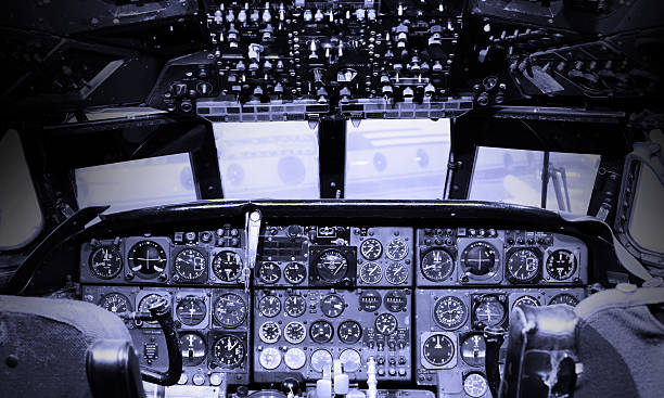 istock Center console and throttles in airplane 616907502