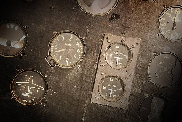Different meters and displays in an old plane