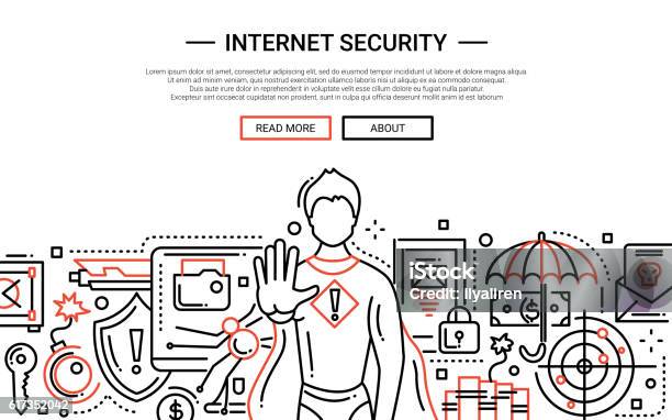 Internet Security Line Design Website Banner Stock Illustration - Download Image Now - Superhero, Internet, Technology