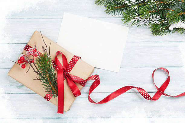istock Christmas gift box and greeting card 617353178