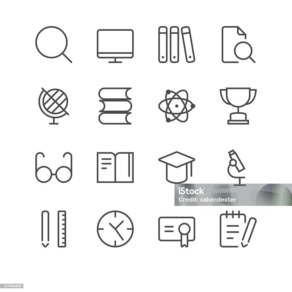 School Icons set 2 | Black Line series Set of 16 line designed school icons. Award stock vector