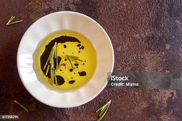 Olive Oil With Spices Stock Photo - Download Image Now - Balsamic Vinegar, Black Color, Black Olive