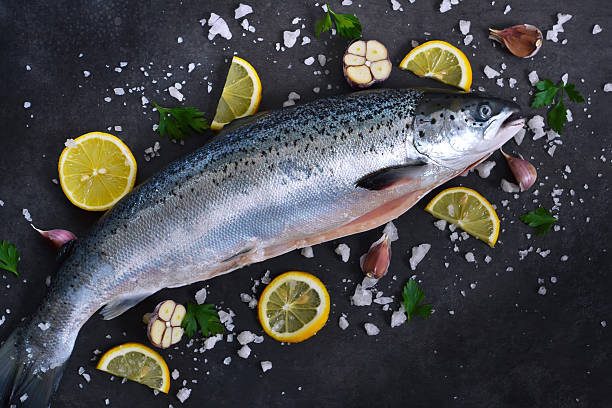 istock Fresh raw salmon with salt and lemon 617355980