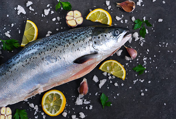 istock Fresh raw salmon with salt and lemon 617356258