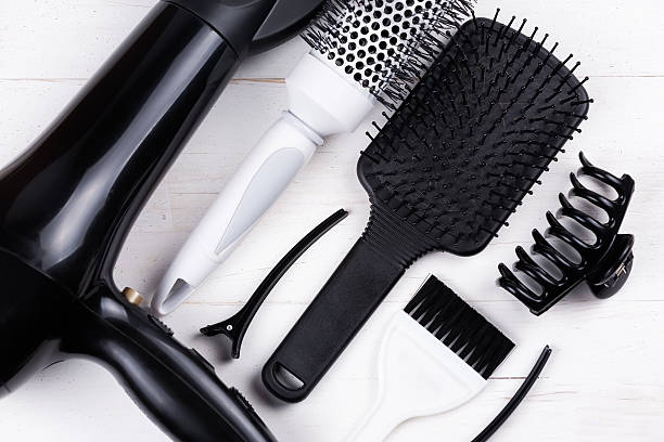 istock Black and white hair styling tools. 617357896