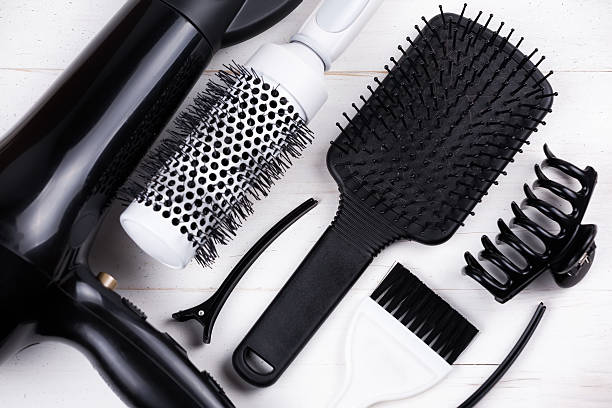 istock Black and white hair styling tools. 617357938