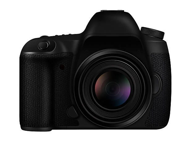 istock 3D illustration Black DSLR camera isolated on white background 617358162
