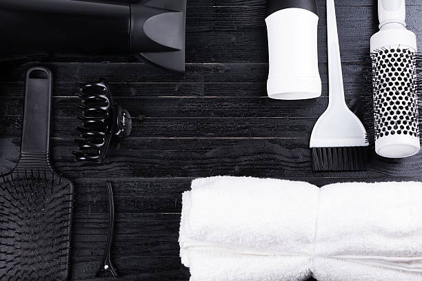 istock Black and white hair styling tools. 617358178