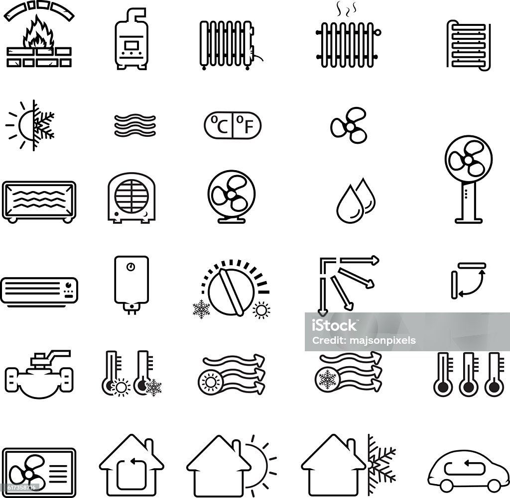 Colección de iconos relacionados con la calefacción y la refrigeración - arte vectorial de Ícono libre de derechos