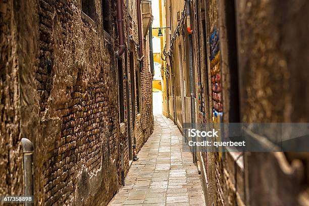 Old Narrow Alley In Venice Stock Photo - Download Image Now - Narrow, Street, Alley