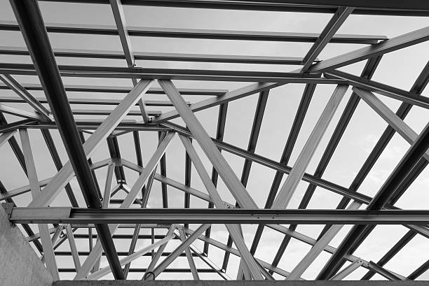 istock Structure of steel roof. 617359112