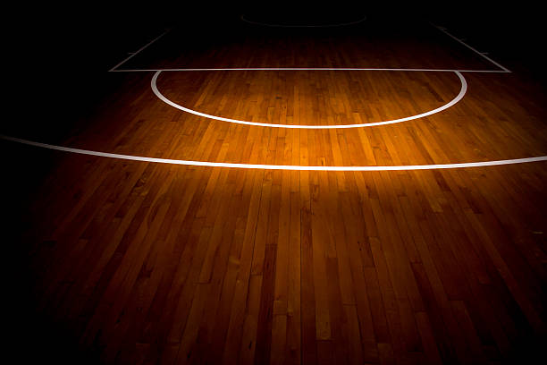 cancha de básquetbol  - school gymnasium parquet floor sport empty fotografías e imágenes de stock