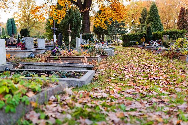 istock Old cemetery at autumn. 617359464