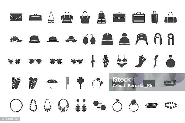 Black Icons Accessories Bags Hats Jewelry Glasses Stock Illustration - Download Image Now