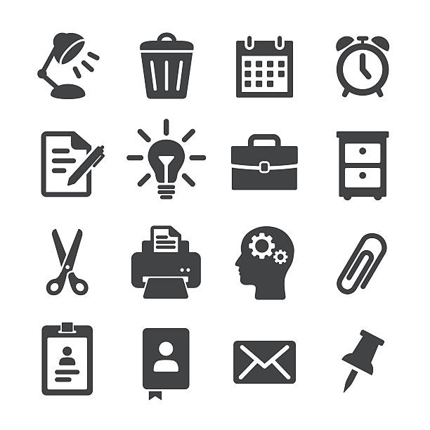 ilustrações de stock, clip art, desenhos animados e ícones de office work icons - acme series - stationary document business paper clip