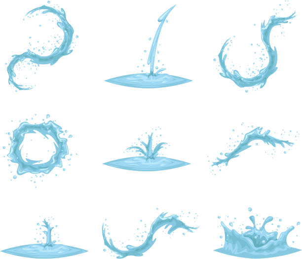 Flowing Water Splash Drop Wave Whirlpool Vortex Retro Vintage Cartoon vector art illustration